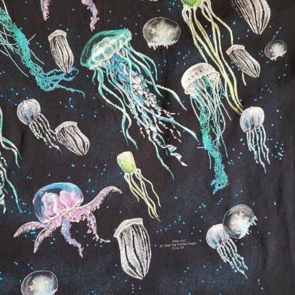 1998 Vintage Peter Kull Aquarium Of The Pacific Jellyfish Print T-Shirt Size XXL - Picture 8 of 9